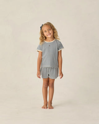 Pointelle Shorts Navy Stripe