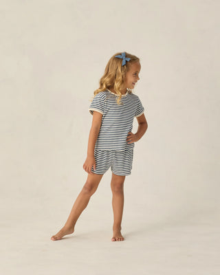 Pointelle Shorts Navy Stripe