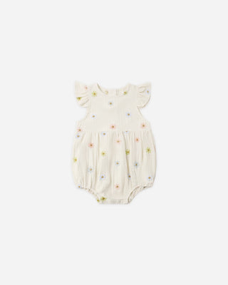 Amelia Romper Embroidered Daisies Natural