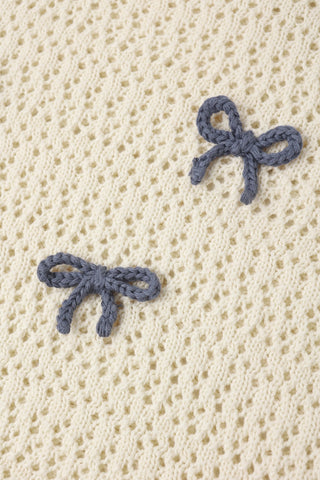 Crochet Knit Pullover Bows Natural