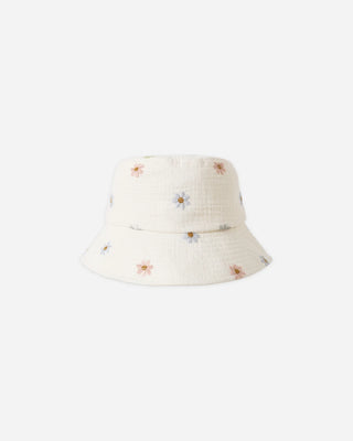 Bucket Hat Embroidered Daisies Natural