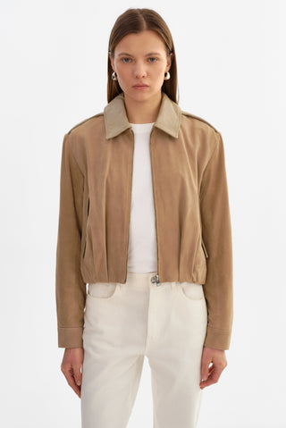 Robbie Suede Beige Bomber Jacket