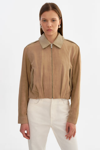 Robbie Suede Beige Bomber Jacket