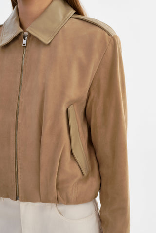 Robbie Suede Beige Bomber Jacket