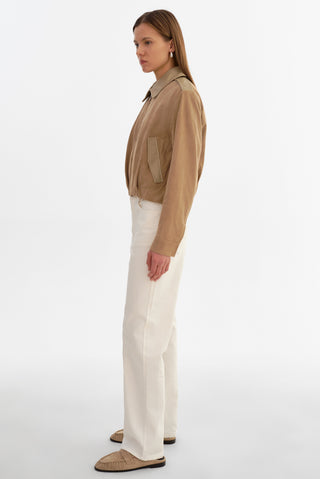Robbie Suede Beige Bomber Jacket