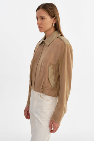 Robbie Suede Beige Bomber Jacket