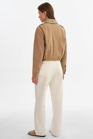 Robbie Suede Beige Bomber Jacket