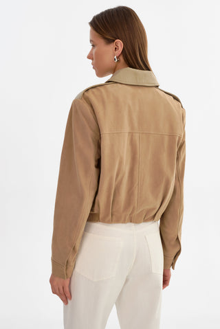 Robbie Suede Beige Bomber Jacket