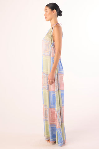 Madge Dress Pastel Tiles Satin