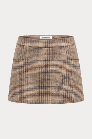 Wool Mini Skirt Brown Plaid