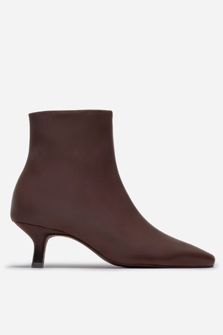 Sanya Leather Kitten Heel Bootie Dark Chocolate