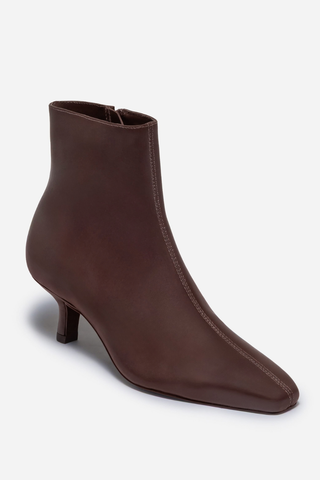 Sanya Leather Kitten Heel Bootie Dark Chocolate