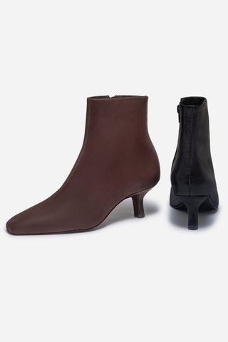 Sanya Leather Kitten Heel Bootie Dark Chocolate
