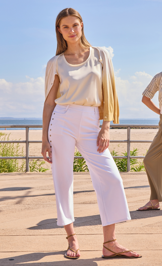 Willa Scallop Studded Crop Denim White