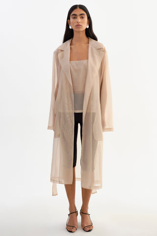 Talise Sheer Organza Trench Coat Beige