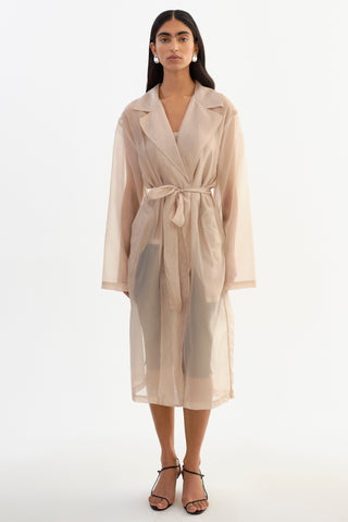 Talise Sheer Organza Trench Coat Beige