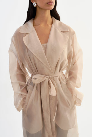 Talise Sheer Organza Trench Coat Beige