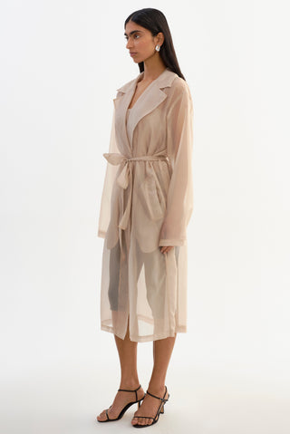 Talise Sheer Organza Trench Coat Beige
