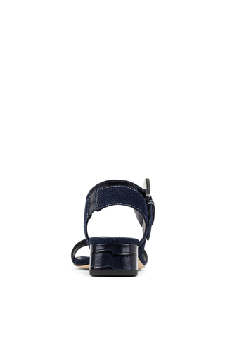 Vixi Croco Leather Heel Sandal Indigo Denim