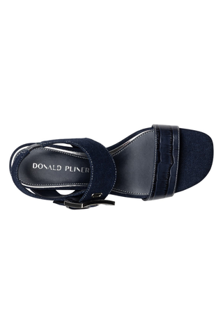 Vixi Croco Leather Heel Sandal Indigo Denim