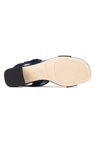 Vixi Croco Leather Heel Sandal Indigo Denim