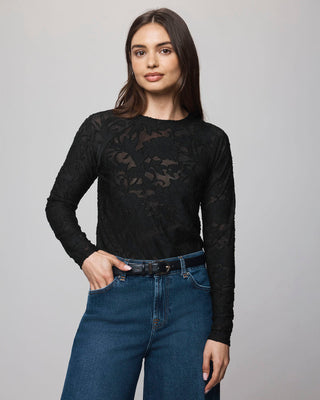 Cecelia Floral Long Sleeve Tee Black