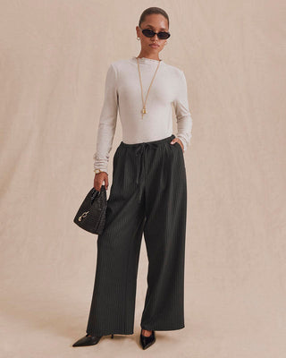Valerie Pleated Pinstripe Pant Charcoal