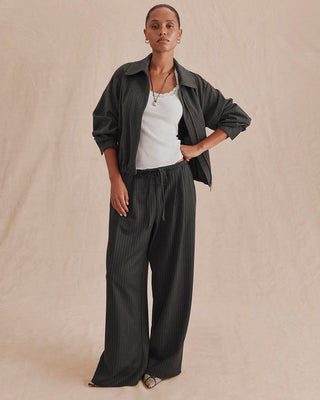 Valerie Pleated Pinstripe Pant Charcoal