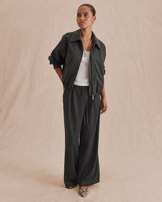 Valerie Pleated Pinstripe Pant Charcoal