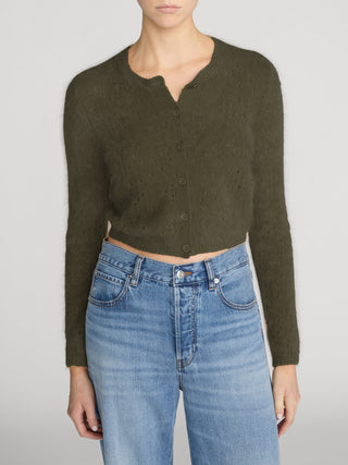 Cashmere Airy Teddy Cardi Deep Olive