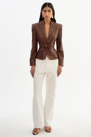 Wiley Belted Leather Blazer Mid Brown