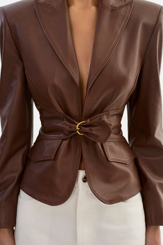 Wiley Belted Leather Blazer Mid Brown
