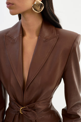 Wiley Belted Leather Blazer Mid Brown