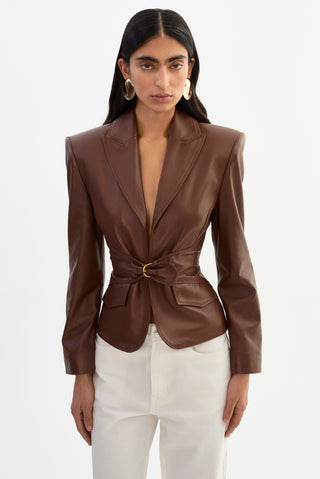 Wiley Belted Leather Blazer Mid Brown