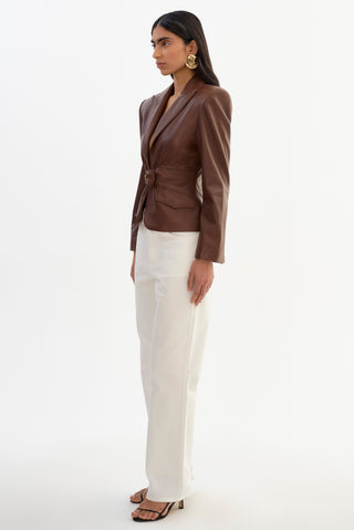 Wiley Belted Leather Blazer Mid Brown