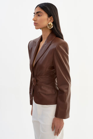 Wiley Belted Leather Blazer Mid Brown