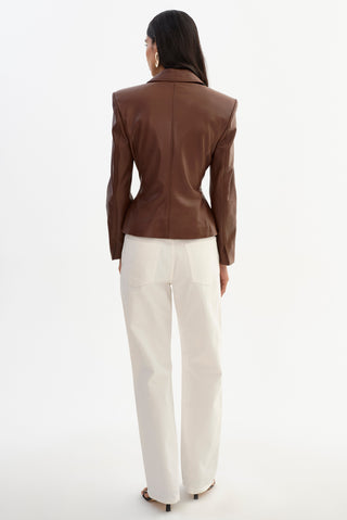 Wiley Belted Leather Blazer Mid Brown