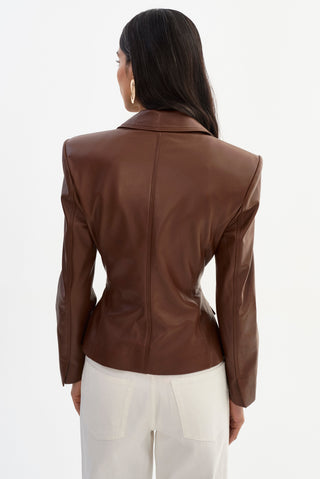 Wiley Belted Leather Blazer Mid Brown