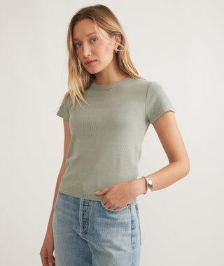 Lexi Rib Sun-In Crew Tee Faded Olive