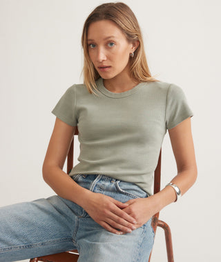 Lexi Rib Sun-In Crew Tee Faded Olive