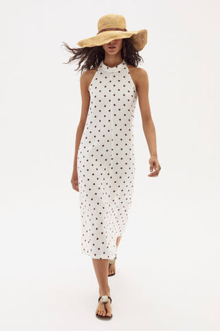 Olivia Linen Dress Brown Polka Dots