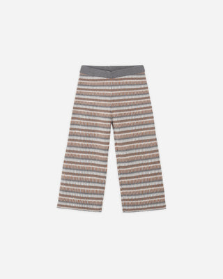 Knit Wide Leg Pant Multi-Stripe Dusty Blue