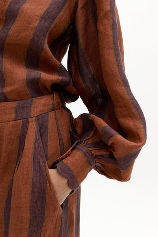 Camille Linen Shirt Camino Brick Stripes