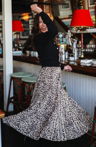 Cara Pleated Leopard Skirt