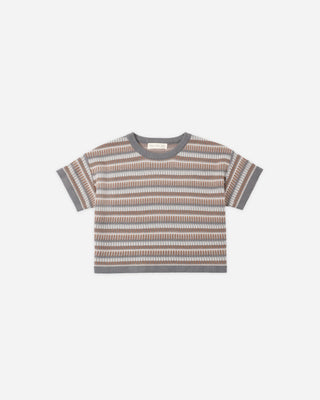 Boxy Crop Knit Tee Multi-Stripe Dusty Blue