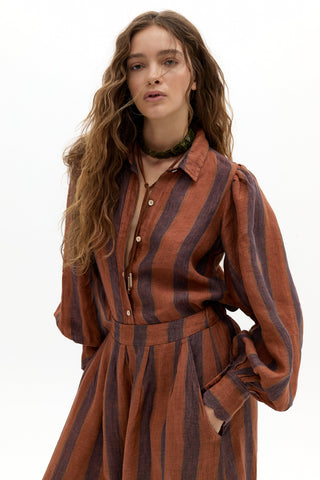 Camille Linen Shirt Camino Brick Stripes
