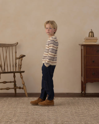 Jacques Sweater Dusty Blue Stripe Natural