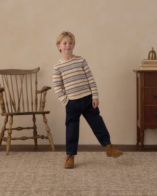 Jacques Sweater Dusty Blue Stripe Natural