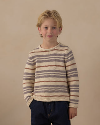 Jacques Sweater Dusty Blue Stripe Natural