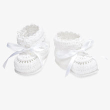 Load image into Gallery viewer, CHRISTENING HAND CROCHETED BABY BOOTIES